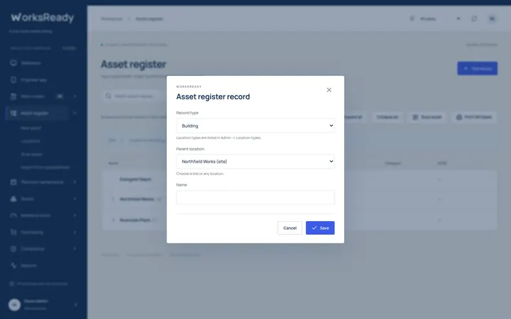 Adding a record screen from the WorksReady demo workspace